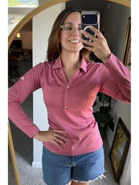 PUMA Women's Pink Long Sleeve Golf Polo Shirt S Button Front